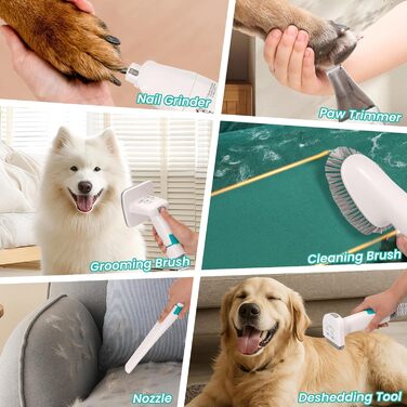 Машинка для стрижки собак з пилососом, 13000PA, 7 насадок для грумінгу, триммер для лап, щітка, гребінець, 3 рівні всмоктування