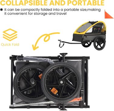 Причеп для велосипеда Sepnine для 2 дітей, від 12 місяців, швидко кріпиться, складаний, з 5-точковим ременем та кишеньками для зберігання, BT609-Жовтий