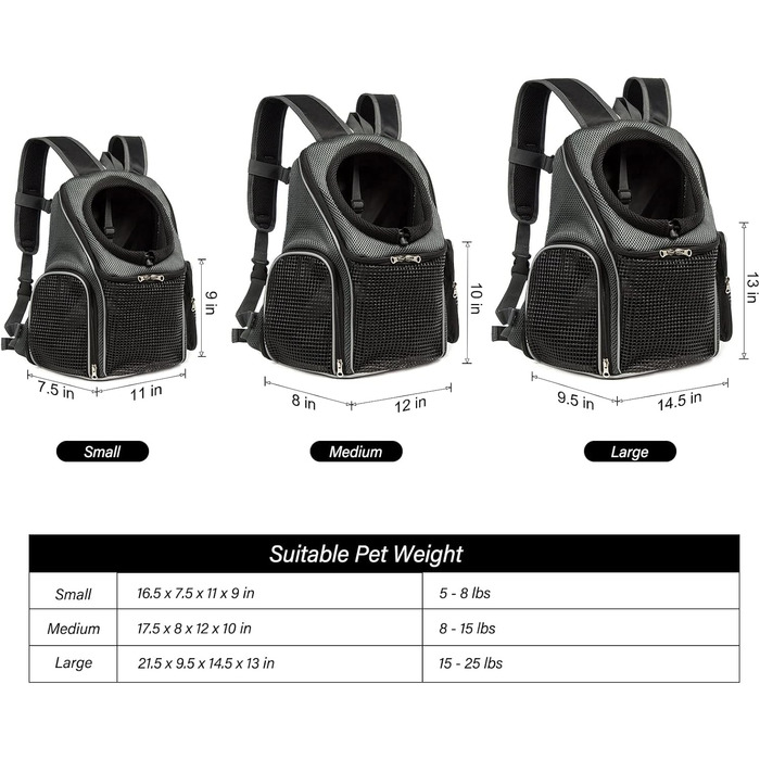 Сумка-переноска для собак та котів, чорна, регульована, для подорожей, хандрингу та кемпінгу, для цуценят та маленьких тварин