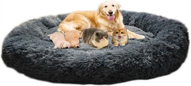 Кругле собаче ліжко-гніздо XL з ортопедичної піною Memory Foam. М'яке, антистресове, для великих та середніх собак. Темно-сірий колір.