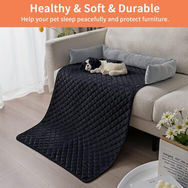 М'яке ліжко-матрац для собак і котів з велюру, антиковзаюче, миється, 75x120 см, сірий/чорний