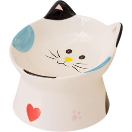 Керамічний годівник для котів з підставкою, нахилений на 15°, захист шиї, чорний/білий