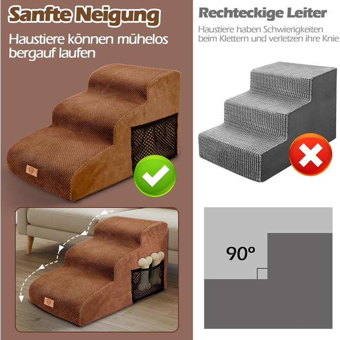 Сходинки для собак Eukue: 5 сходинок, складані, для маленьких та великих собак, з антиковзким покриттям, для ліжка/дивану (колір: коричневий)
