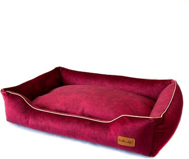 Собаче ліжко з велюру, миється, з високими бортиками – для маленьких та великих собак (M (80x50x18 см), Колір: Вишня)