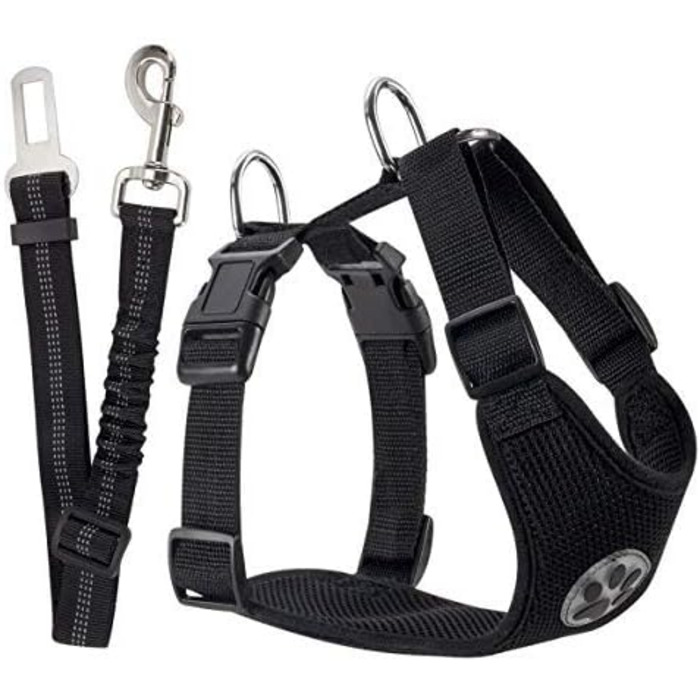Шлейка для собак SlowTon з кріпленням для авто, двошаровий дихаючий матеріал з латексу, для цуценят та собак, для спорту та повсякденного використання (Чорний, M)
