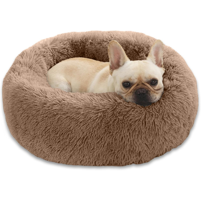М'яке ліжко для собак та котів у вигляді пончика, з плюшу, 58 см, коричневе