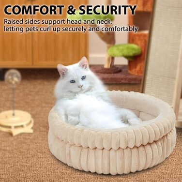 М'яке ліжко для котів та собак, 50 x 50 x 18 см, кремового кольору, ODIWEN