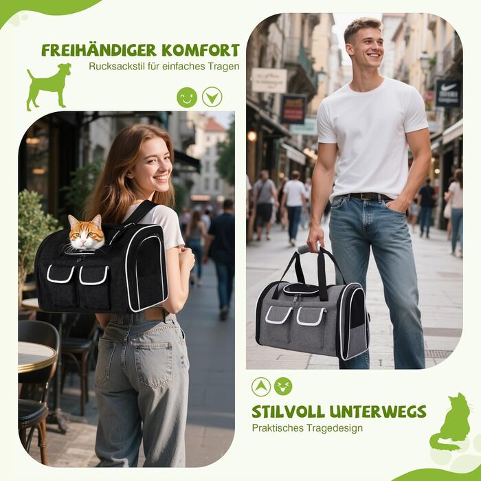 Рюкзак-переноска для котів ASOPETS Fatbarer, до 10 кг, чорний, з подушкою та кишенями
