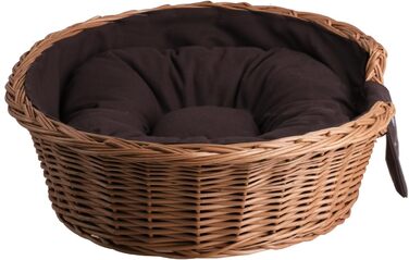 Плетенний корзинка для собак та котів з подушкою, 75x75 см, натуральне плетіння