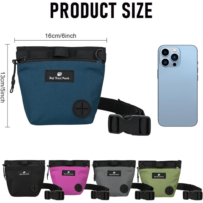 Сумка для ласощів для собак з магнітним закриттям, регульованим поясом, для тренувань, прогулянок на відкритому повітрі (синій, принт з тваринами)