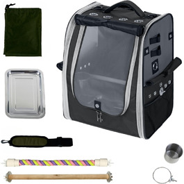 Переносна сумка-рюкзак для птахів Birds Day з кліткою для папуг, 2 жердочками та годівницею, піддон з нержавіючої сталі (темно-оливковий зелений)