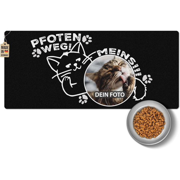 Підкладка під годівницю для котів з фотографією, персоналізований подарунок для власників котів, миється, нековзна (90 x 40 см)