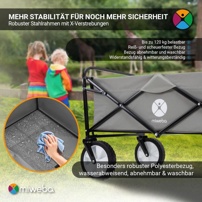 Складаний візок Miweba MB-35 | Вантажопідйомність 120 кг - для дітей, саду, пляжу | Сірий