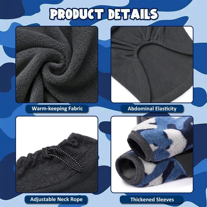 Теплий зимовий халат-піжама для собак, комбінезон, теплий одяг для собак, халат, швиний одяг для маленьких та середніх собак (Камуфляж, різні розміри)