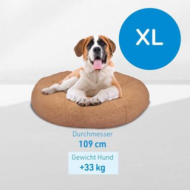 Лежак для собак Mediashop Peaceful Pooch XL 109 см, бежевий, плюш, знімний і водовідштовхувальний чохол, антиковзкий, ортопедичний, для великих собак