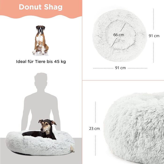 Круглий лежак для тварин Sheri Best Friends - заспокійливий лежак для собак та котів, Frostgrau (сірий), 91 x 91 см, знімний чохол, машинного прання