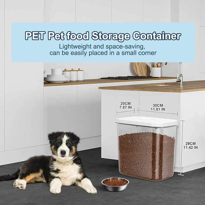 Контейнер для корму для собак та котів, BPA-free, прозорий, стекується, з мірною ложкою, губка для миття, Pop-Top кришка, з ручкою, 5,4 кг, білий, великий (12 л, 1 шт)