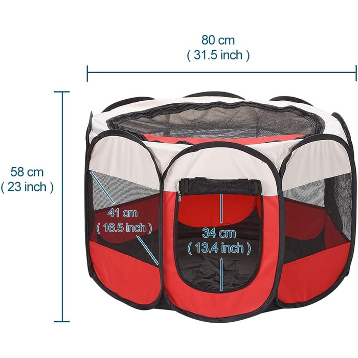 Клітка-манеж для тварин XhuangTech: собаки, коти, цуценята, 80x80x58.4 см, м'який матеріал, портативна, складна, для дому та вулиці, бежево-червона