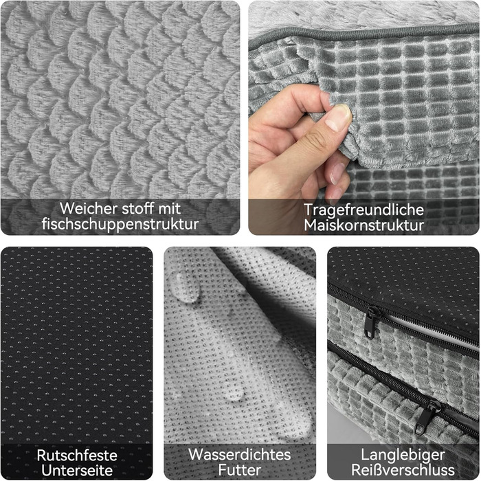 Ортопедичне ліжко для собак великих та середніх порід, XL, з м'якою подушкою для шиї, Memory Foam, вологостійке, неслизьке, знімний кошик, сірий, 107 x 81 x 19 см