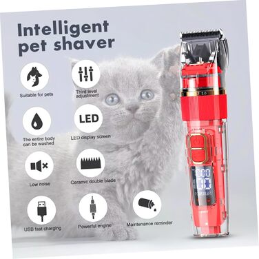 Машинка для стрижки тварин TOYANDONA бездротова з LED-дисплеєм, тиха, миється, багатофункціональна для собак та котів. З регульованими насадками-гребінцями