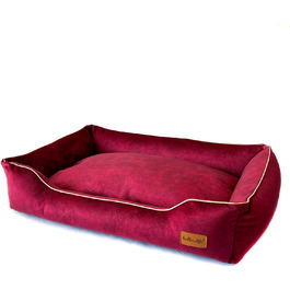 Собаче ліжко з велюру, миється, з високими бортиками – для маленьких та великих собак (M (80x50x18 см), Колір: Вишня)