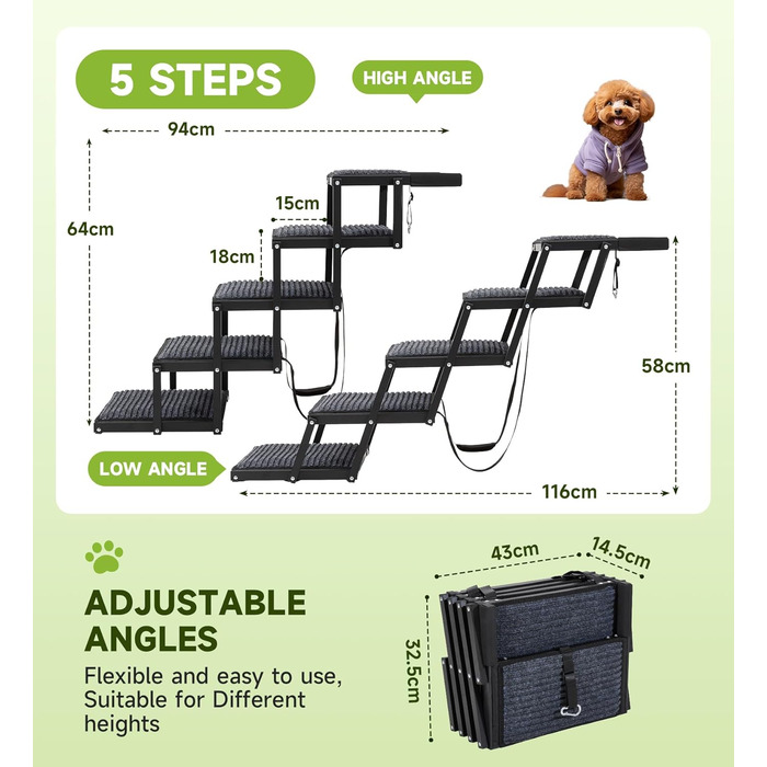 Рампа для собак у машину, складана, для великих собак, з антиковзким покриттям, 116x43x58 см