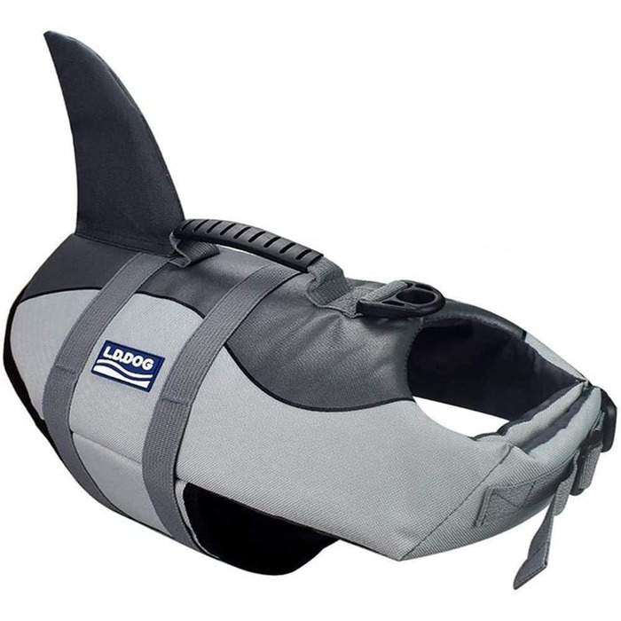 Жилет для плавання собак Aokay Shark, розмір M, сірий. Безпечний рятувальний жилет для собак з міцною ручкою.