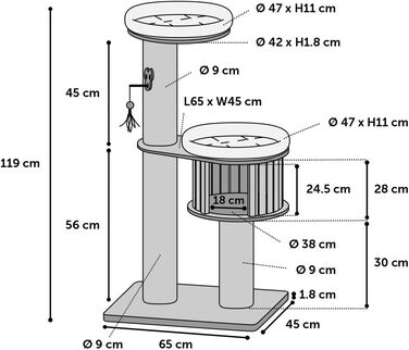 Дряпак для котів Flamingo Raisa 3 – Коричнево-сірий, 198 см | XXL-комплекс для лазіння