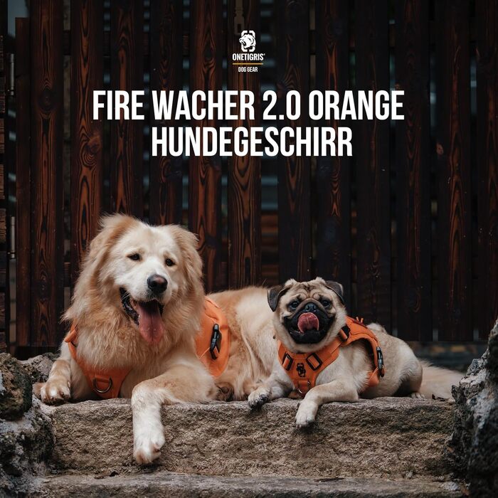 OneTigris тактична шлейка для собак FIRE Watcher, нейлонова 1000D, помаранчева, розмір L, з ручкою, 2 D-кільця, для службових собак, MOLLE система, без ривків