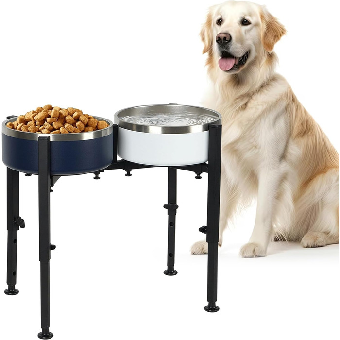 Підвищена годівниця для собак, металева, регульована висота та ширина, для великих, середніх та малих собак