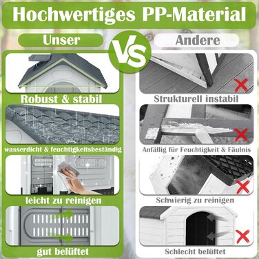 NAIZY Будинок для собак з дахом-люком, 80x71 см, PP, для внутрішнього та зовнішнього використання, зимостійкий, вентильований, XL