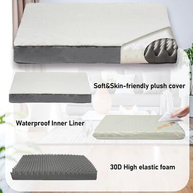 Ортопедичне ліжко для собак Vertupet з Memory Foam, 75x50x8 см, знімний чохол та м'яке подушечка, для великих собак, сіре та біле