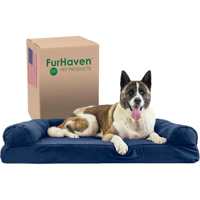 Ліжко для собак Furhaven XL з ортопедичної піни, диван-стиль, знімний та праний чохол, темно-синє