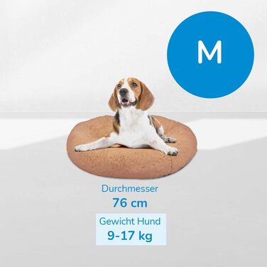 Ліжко для собак Mediashop Peaceful Pooch M, 76 см, бежеве, плюшевий донат, знімний та праний чохол, водо- та брудовідштовхувальне, ортопедичне, з антиковзкими ніжками