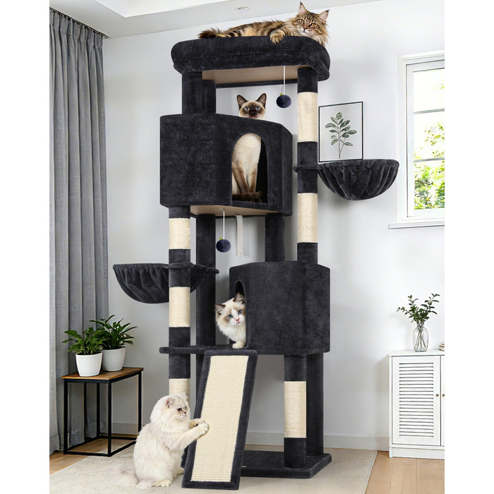 Комплекс для котів Globlazer Kratzbaum XL (177 см) темно-сірий: будиночок, кігтеточка-рампа, платформа, 2 кошики, стійкий для великих котів