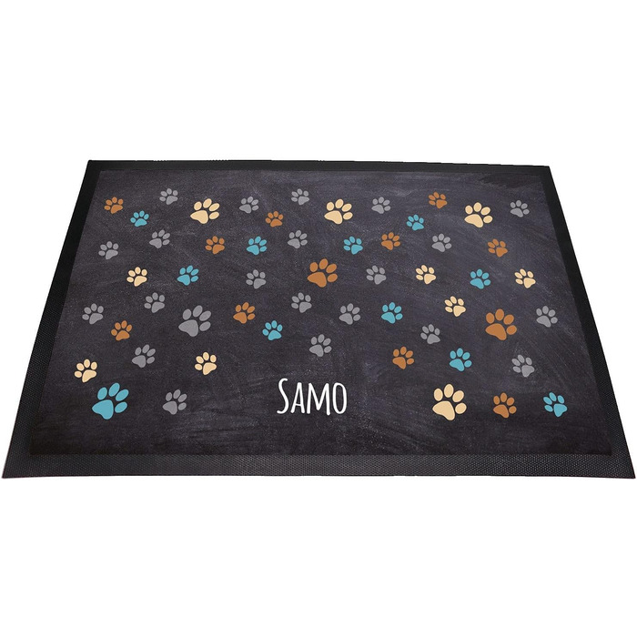 Килимок для годівлі собак з написом на замовлення | Миється | Мотив лапок (Кольорові лапки 1)