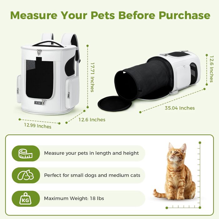 Розширюваний рюкзак для котів та собак Lekespring, переноска для тварин до 8 кг, сірий