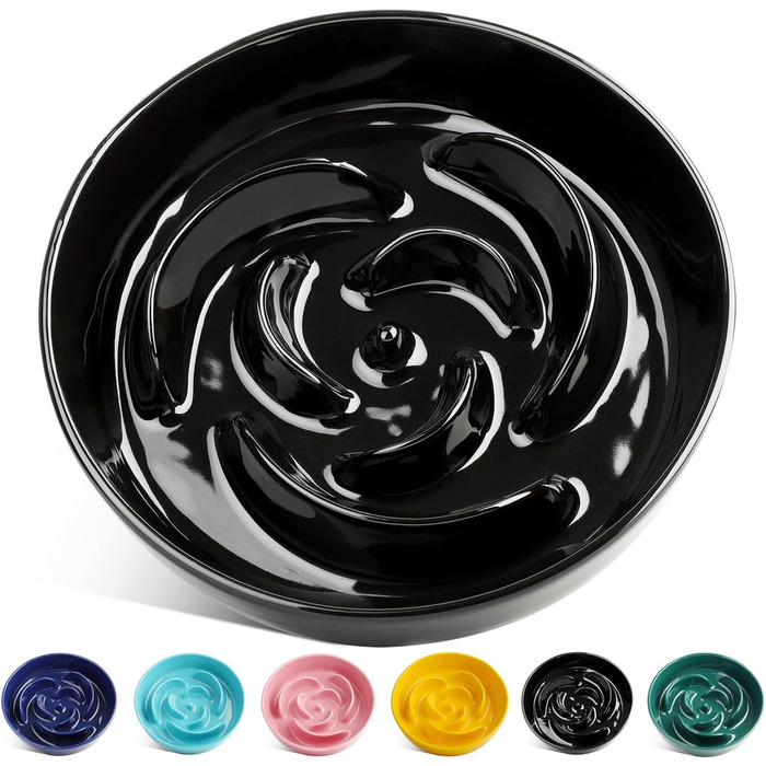 Керамічна миска для собак Slow Feeder, 2 чашки, рожево-чорна, для середніх порід, сприяє звичці повільного годування, 8 дюймів