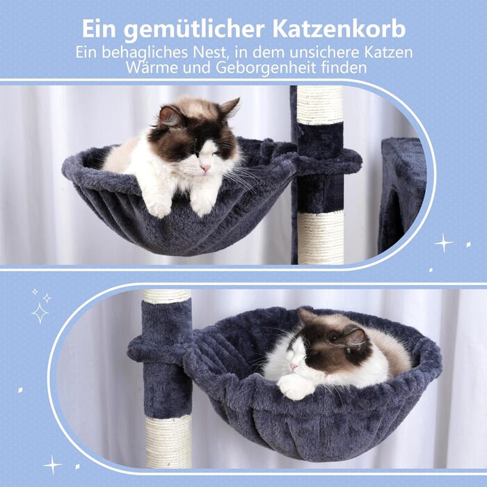 Котячий будиночок Hey-brother XXL для великих котів, 180 см, стабільний, сірий (EMPJ038MU)