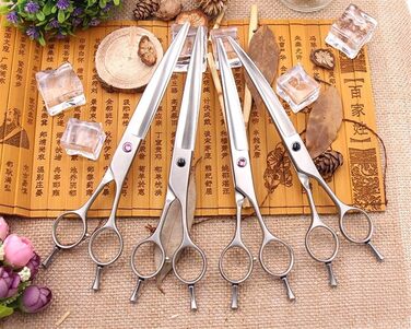 Ножиці для грумінгу тварин, фінішні інструменти, ножиці для собак, професійні ножиці для грумінгу, маленькі вигнуті ножиці, 17,8 см (розмір: червоні гвинти 19 см) (чорні гвинти 17,8 см)