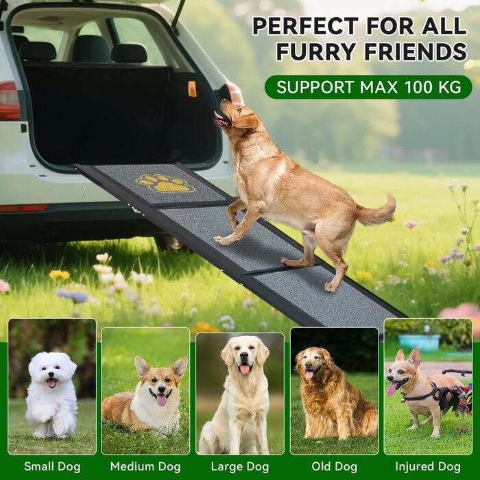 Рампа для домашніх тварин Hunderampe, 170 x 50 см, сіра, з антиковзким покриттям, до 70 кг, для автомобілів, вантажівок, SUV та сходів, легка алюмінієва конструкція