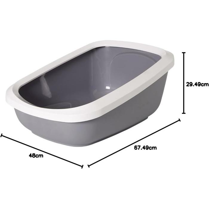 Туалет для котів з бортиком ASEO JUMBO, сірий/білий, 67,5×48,5×28 см