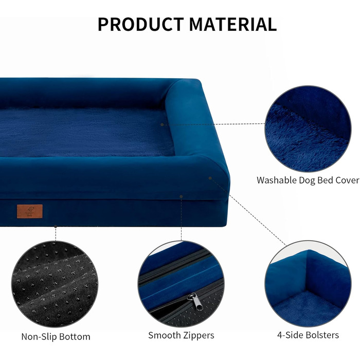 Ортопедичне ліжко для собак XL, великих порід, знімний валик для шиї, водонепроникне, рожеве, 114x89x19 см