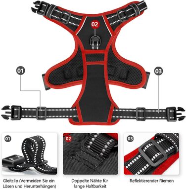 Шлейка безпеки для собак середніх та великих порід PHOEPET з м'якою ручкою та світловідбиваючими елементами (Чорний, M)