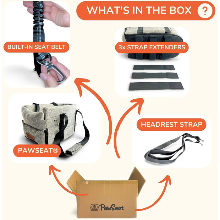 Автокрісло для собак Mittelkonsole для маленьких собак та цуценят, 2,3–5,9 кг, підлокітник, безпечні ремені, кишені для зберігання, сірий