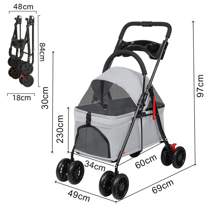 Дитяча коляска для собак та котів Homewell, складана, до 20 кг, сіра