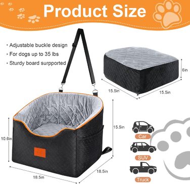 Автокрісло для маленьких собак з Memory Foam до 15,9 кг, підвищене, безпечне, знімний та праний чохол