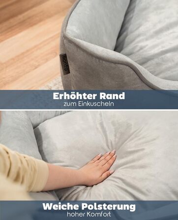 Ліжко для собак Lionto 2-в-1 з м'яким входом, зручне лежання для собак та котів, 60x50 см, подушка для собак у легкому догляді з ефектом замші, сірий L 60 x W 50 x H 22 см Темно-сірий/Світло-сірий