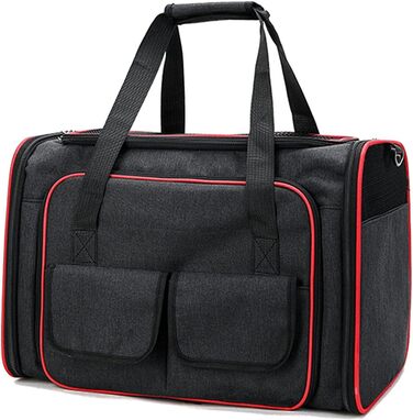 Транспортна сумка для кота PETCUTE, розкладна, з м'яким флісовим ліжком, для собак, з відкриттям з 2 сторін, дихаюча, з бічними кишенями, схвалена авіаперевізниками (M, чорний)