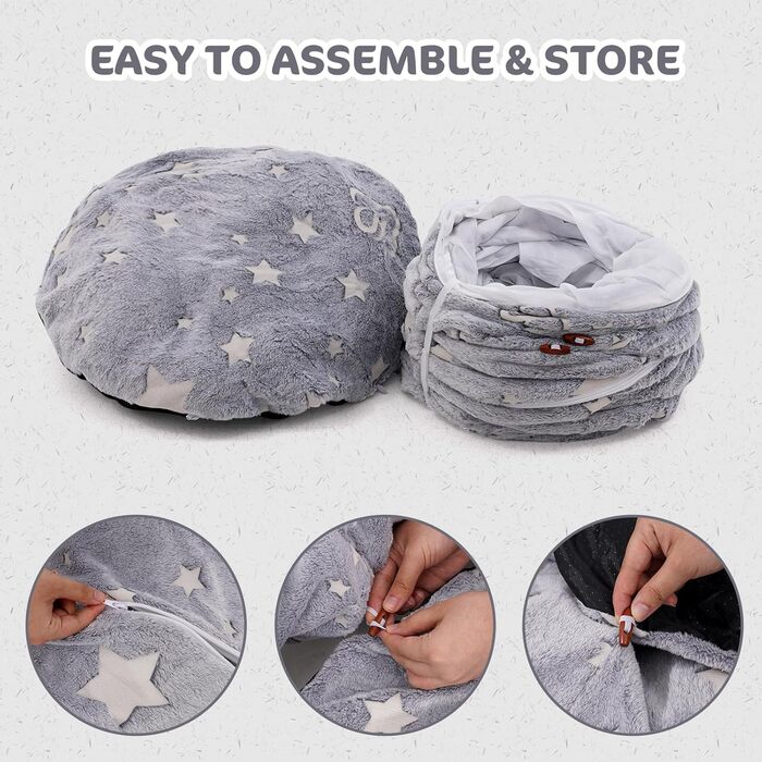 Туннель для котів з ліжком, великий, м'який, круглий, для дому